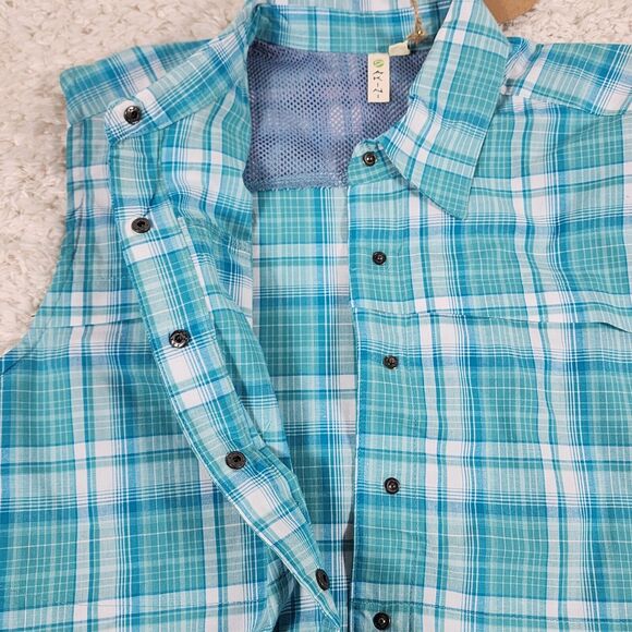 Dakini Plaid Boyfriend Shirt Womens Medium Green Stretch Hidden Side Pocket Snap - Picture 12 of 12